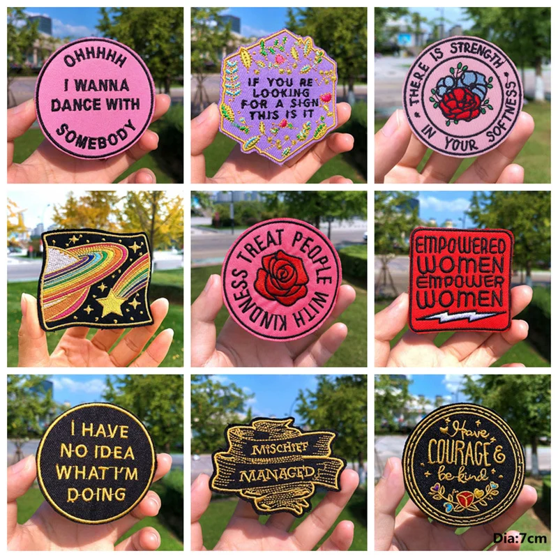 

1PCS Iron on Patch Feminism Embroidery Cloth Stickers Flowers Letter Patch Stickers DIY Clothing Accessories Denim T-shirt