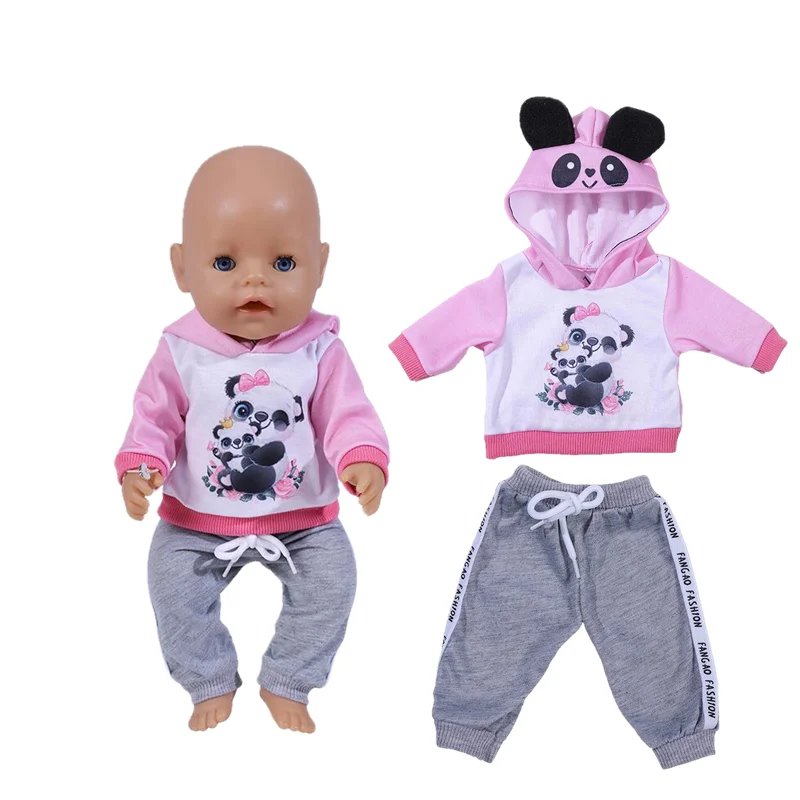 

2021 New Born New Baby Fit 18 inch 43cm Doll Clothes Accessories Bunny Panda One-piece Clothees Suit For Baby Birthday Gift