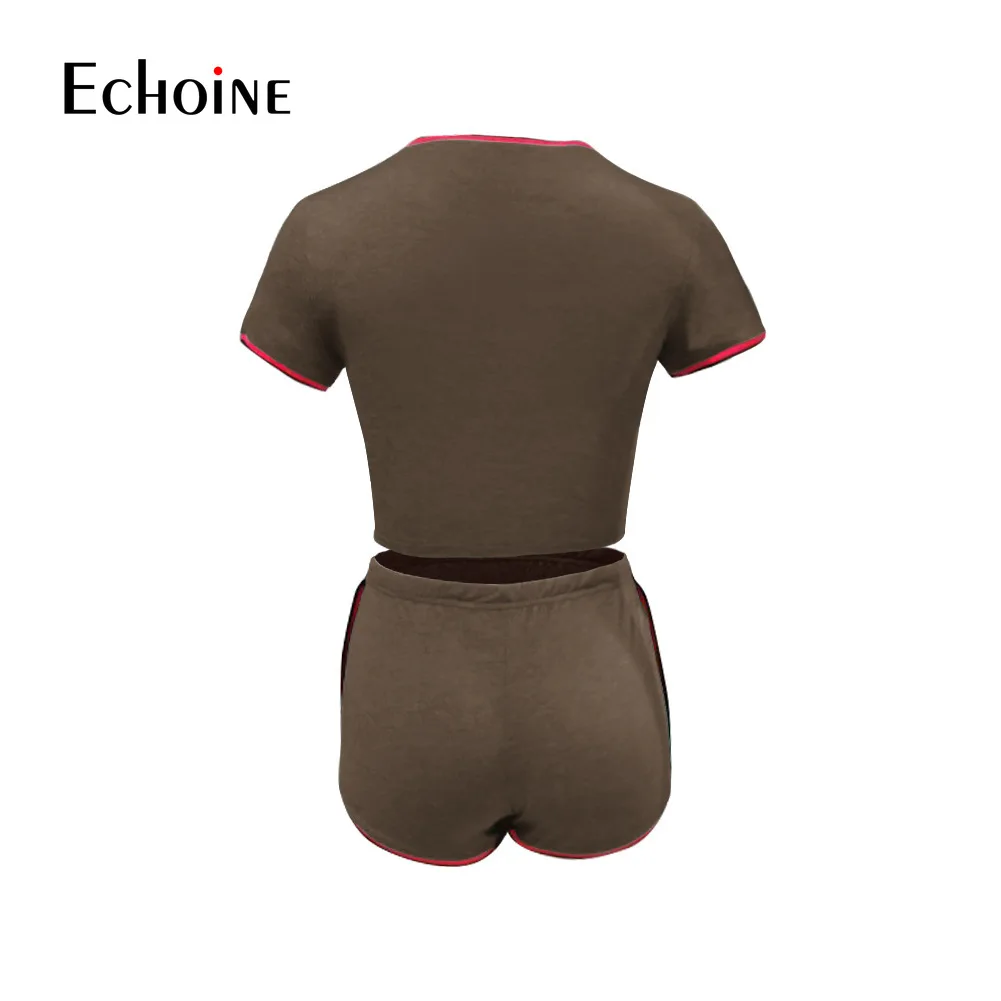 

Echoine Women Solid Sexy Sleepwear Short Sleeve Splice Lacing two Pieces Set Casual Shorts Loose Tops Pajamas Home sports Set