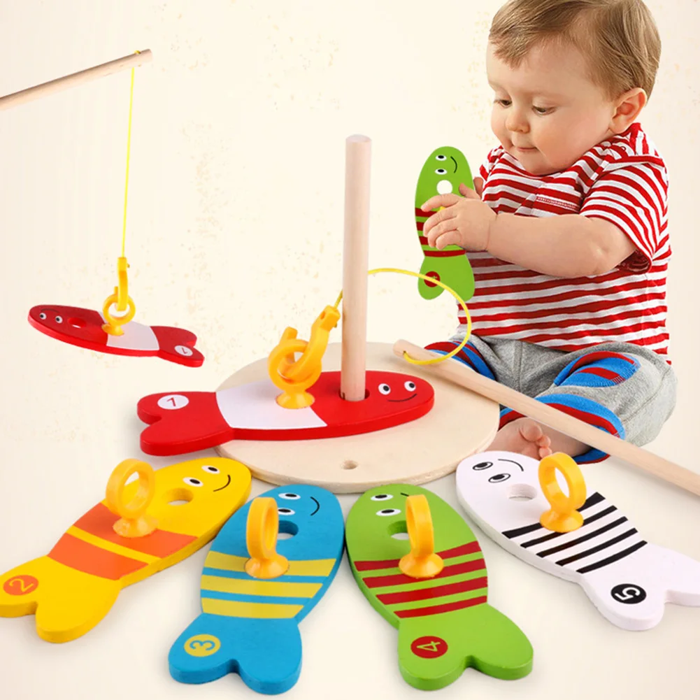 

Kids Fishing Toys Early Education Puzzle Color Wooden Fishing Game Set Wooden Educational Toys Baby Kids Gifts
