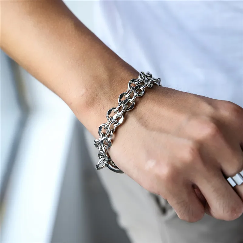 

Han Version Male Bracelet Trend Exaggerated Thick Chain Bracelet Jewelry Hip Hop Titanium Steel Domineer Steel Color Bracelet