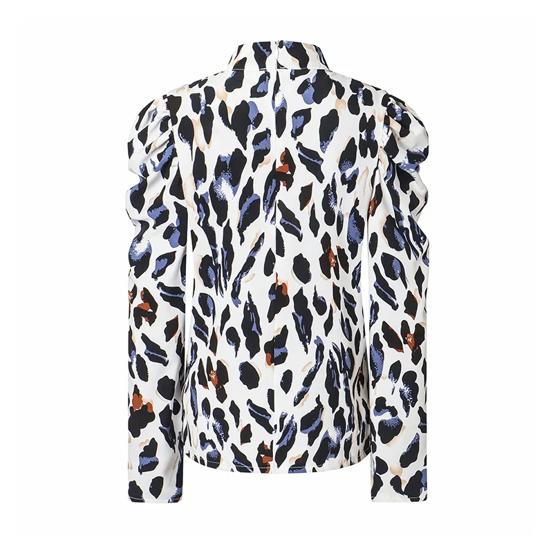 

FOLOBE new leopard printed blouses woman roupa feminina long puff sleeve high neck blusa feminina womens tops blouses girl