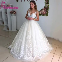 vestido de noiva 2020 lace sheer neck a line wedding dresses cap sleeves pregnant backless beach plus size wedding gown