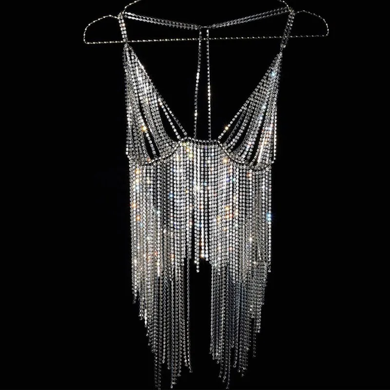 Шикарный комплект из двух предметов с кисточками и стразами сексуальный топ