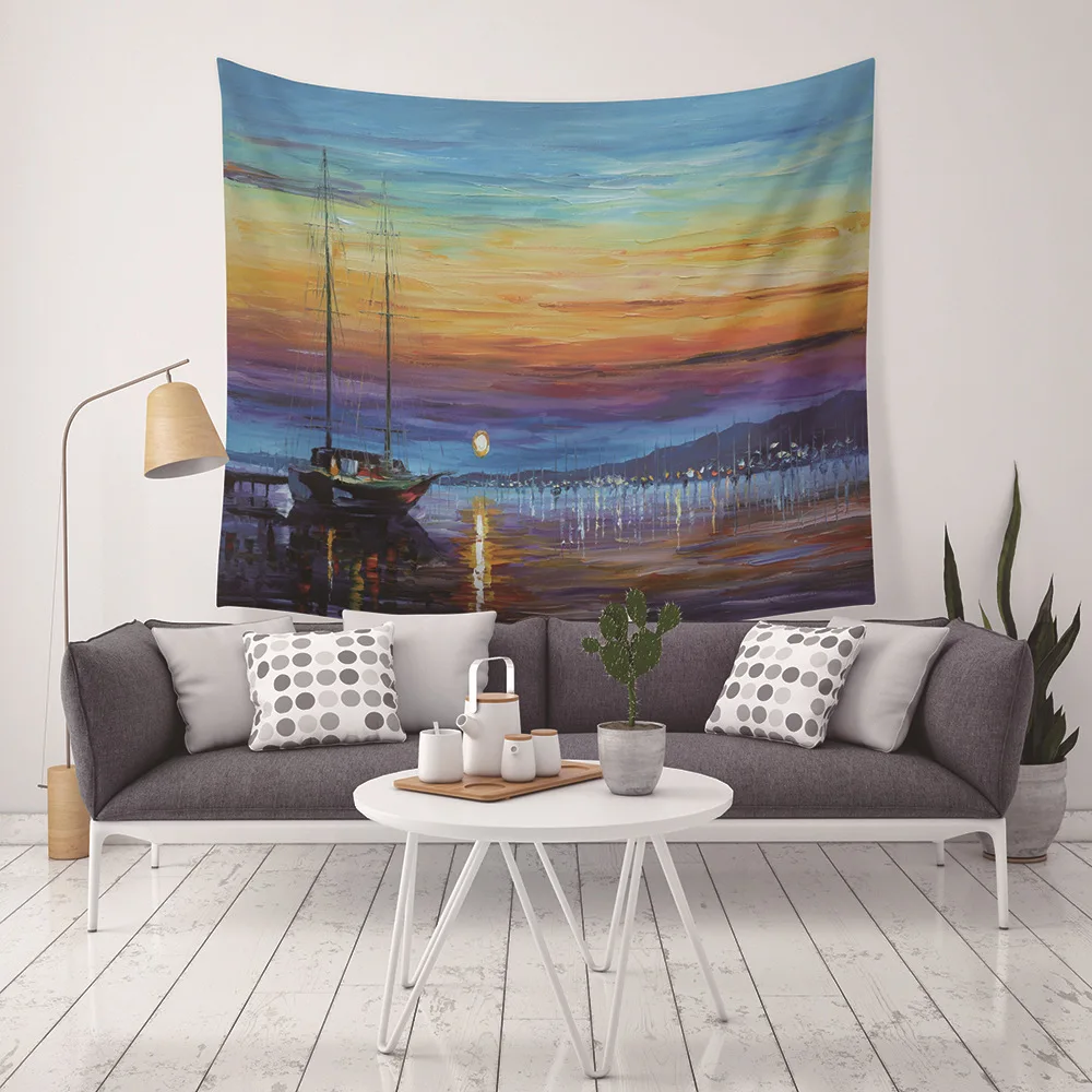 

Yaapeet 1pc Polyester Sunset Wall Tapestry Dining-room Lighthouse Patterns Hanging Tapestry High-quality Painting Wall Decor