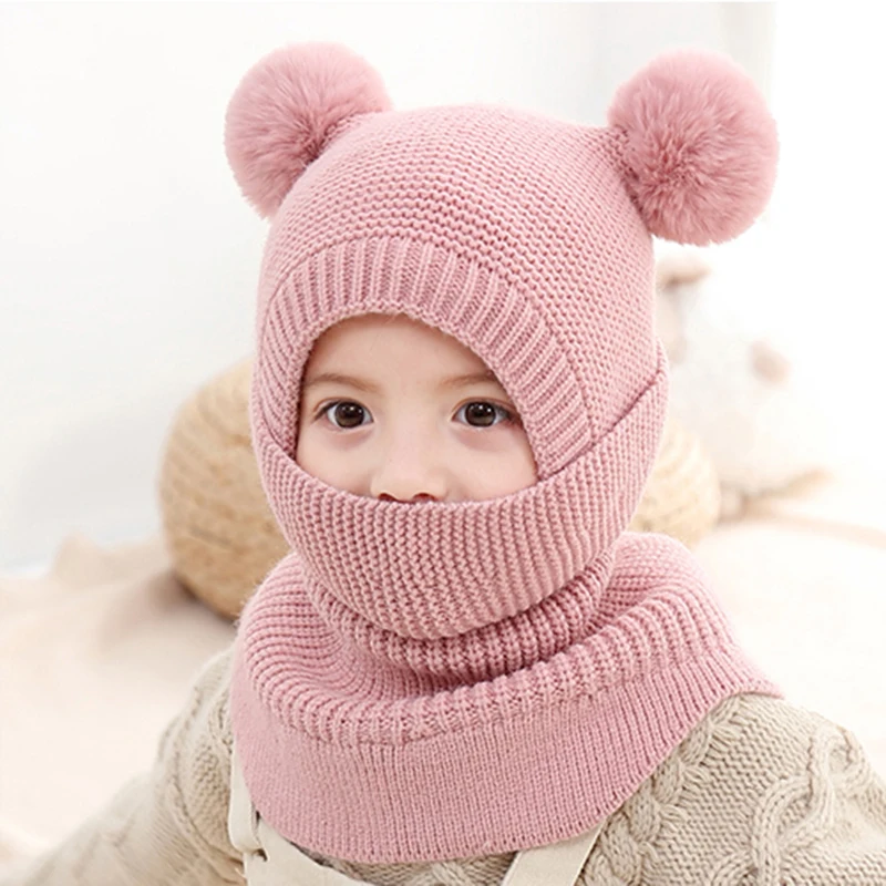 21 новая зимняя плюшевая детская шапка три в одном вязаная шапочка для маленьких