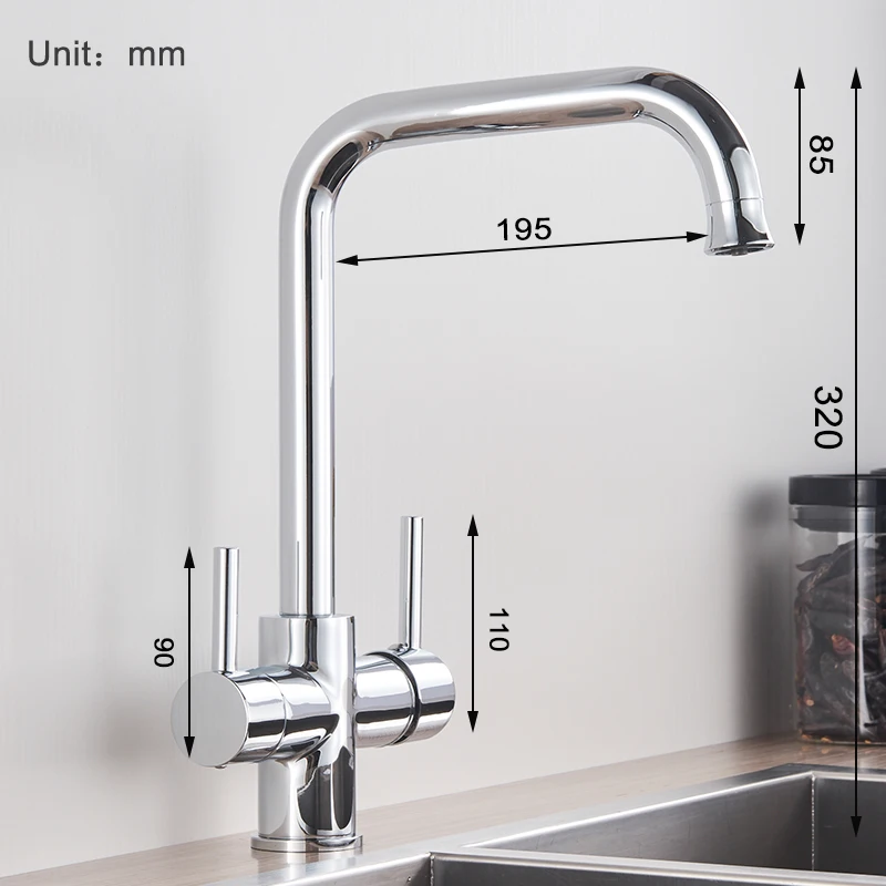 Rozin Brushed Nickel Purified Water Kitchen Faucet Dual Handles with Hot Cold Mixer Tap Brass Chrome Pure Water Filter Tap wall mount kitchen faucet