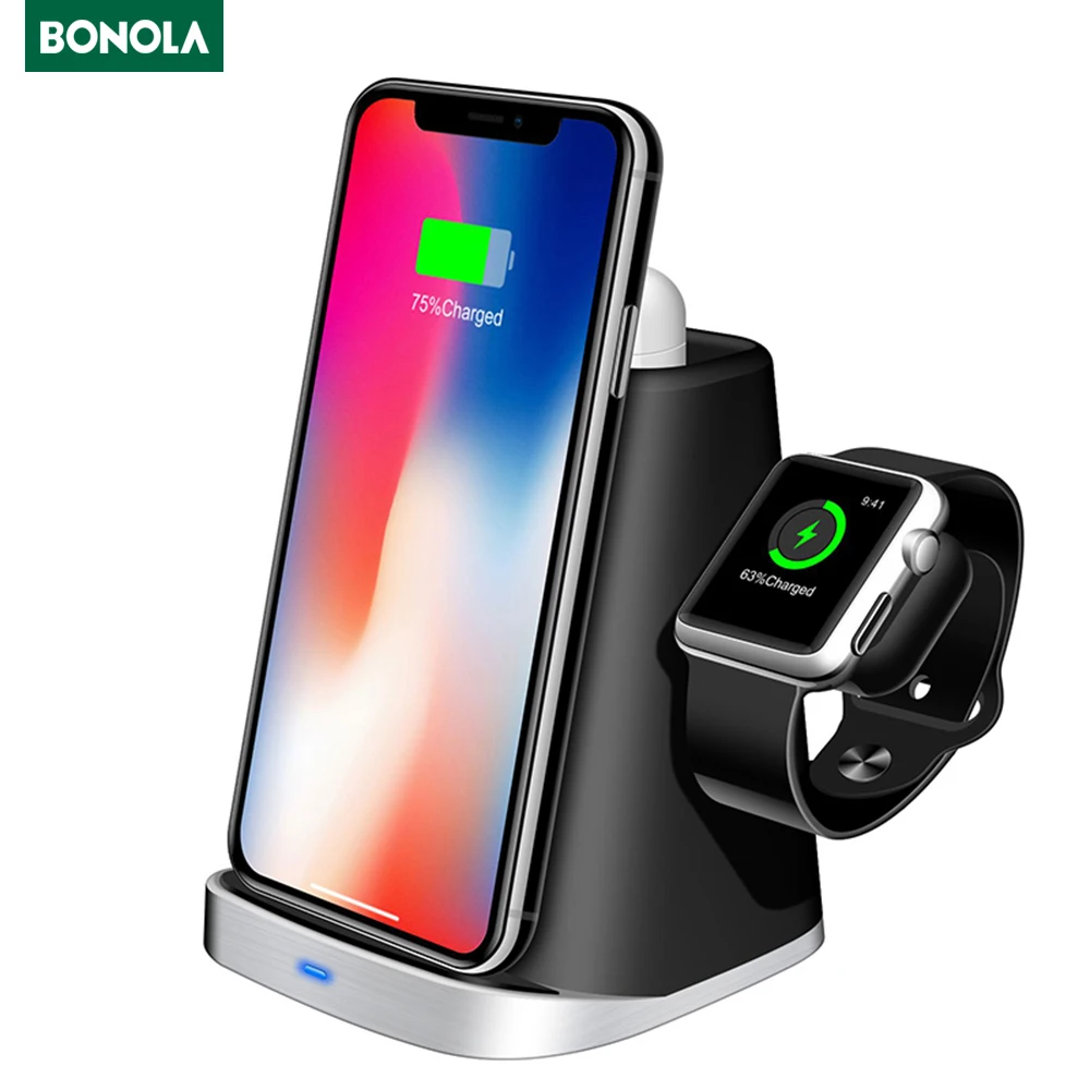 Беспроводное зарядное устройство Bonola для 3 устройств iPhone Apple Watch Airpods 18 Вт|Зарядные