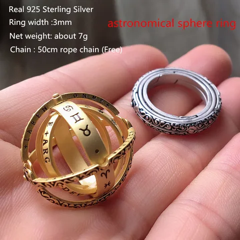Buyee 925 пробы Серебряное мужское уникальное кольцо, астрономическая Сфера, меняющее носимые кольца-трансформеры для Мужчин, Ювелирные изделия, круг