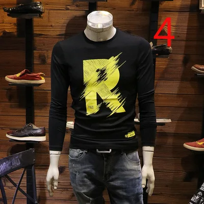 

Long-sleeved t-shirt men's round neck 2019 autumn new men's shirt cotton print bottoming shirt tide