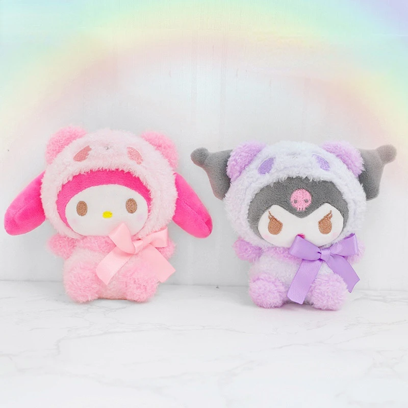 

Sanrio Anime Kawaii Kuromi Melody Cinnamoroll PC Dog Cos Panda Cute Soft Stuffed Pendant Plush Doll Keychain Kids Christmas Gift