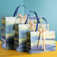 avebien starry sky oil painting shopping gift bag birthday gift bag small fresh wedding party gift bowknot portable paper bag