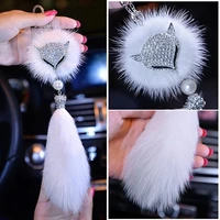 car rear view mirror pendant cute plush little fox charm keychains crystal diamond ornaments girlfriend birthday gifts keychain