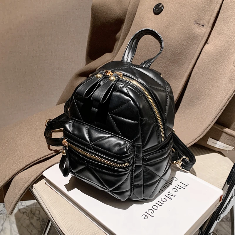 

Korean Style Quilted Mini Women Backpack Fashion Kawaii High Quality PU Leather Teenager Girls Bag Pack Spring 2021 Black Beige