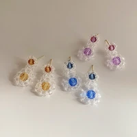u magical simple transparent crystal flower dangle earring for women fairy multicolor purple yellow blue earring party jewelry