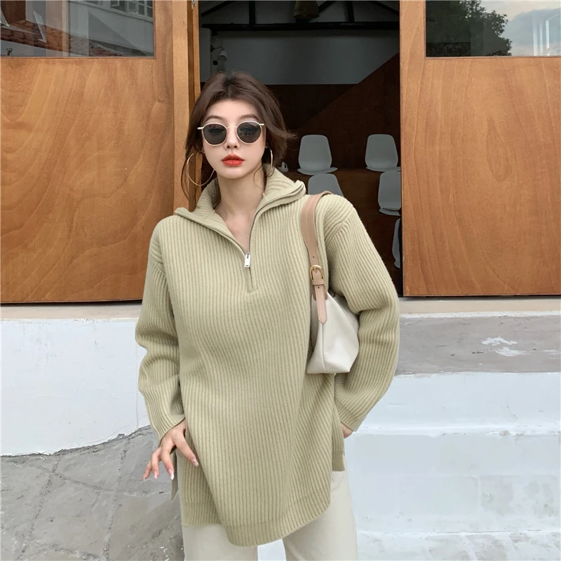 

High collar loose split split mid length sweater for women in autumn and winter D964