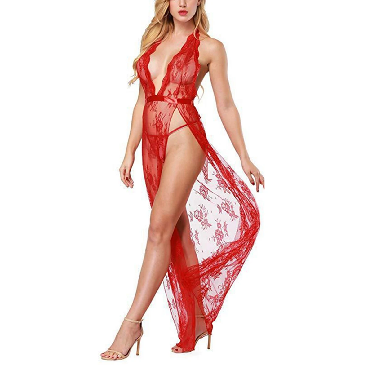 

Women s Halter Backless Sleeping Dress Fashion Solid Color Sexy Perspective One - piece Cotton V-neck Sleeveless Modal