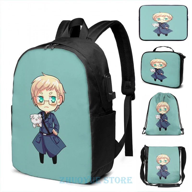 Забавный графический принт Швеции хеталия и страны оси USB заряд рюкзак школьные