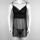 Летнее сексуальное мужское нижнее белье из 2 предметов, прозрачное Сетчатое мини-платье без рукавов с стрингами, стринги, одежда для сна, комплект одежды для сна