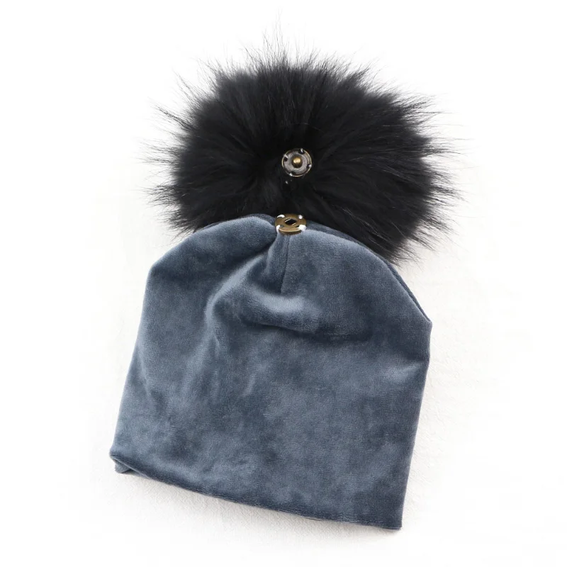 Sunlikeyou/зимние Утепленные бархатные шапочки для новорожденных, шапка для маленьких мальчиков и девочек, настоящий помпон из меха енота, Детская шляпа для малышей