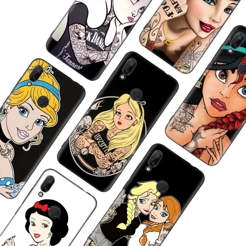 Tattoo girl princess Black Cover Phone Case for Xiaomi Redmi Note 8 7 7S 7A 6 S2 GO K20 Pro 6A Mi 6X 5X A1 CC 9 8 Coque