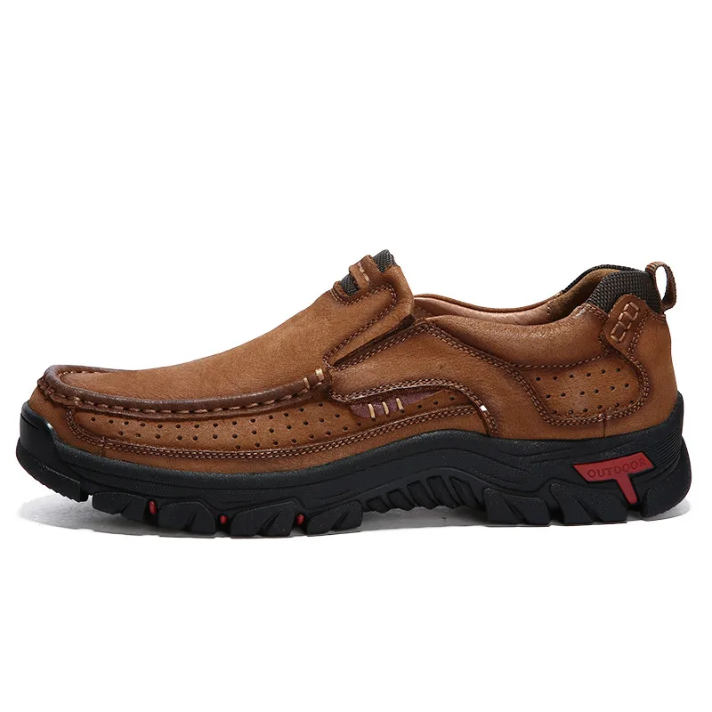 Brown Medium Width Мужская обувь для пешего туризма; удобные уличные кроссовки из воловьей кожи; Мужские дышащие походные спортивные ботинки; большие размеры 38-50 - Цвет: Brown Medium Width
