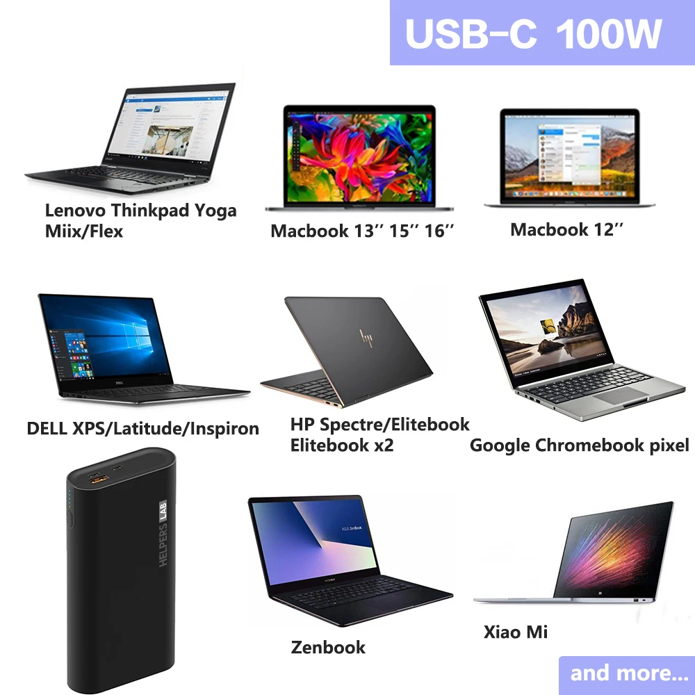 Внешний аккумулятор 130 Вт USB C PD с 3 портами 20 в 100 А а 45 65 для XPS Macbook 15 дюймов 16 и