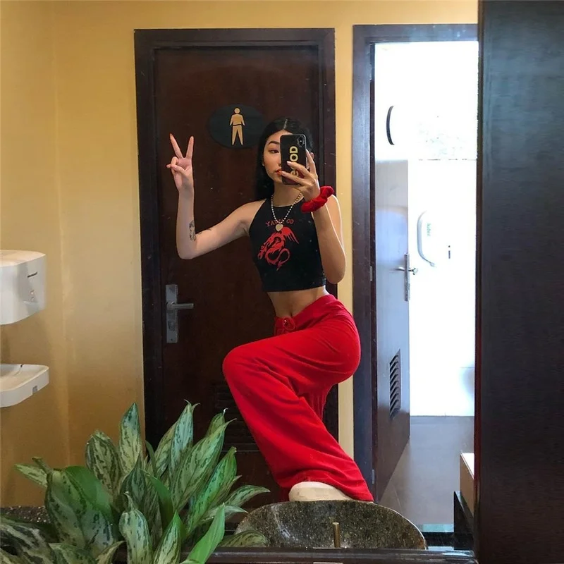 

2021 Indie Street Embroidery Wide Leg Pants Women Drawstring Solid Colors High Waist Pants New Fashion Casual Commute Trousers