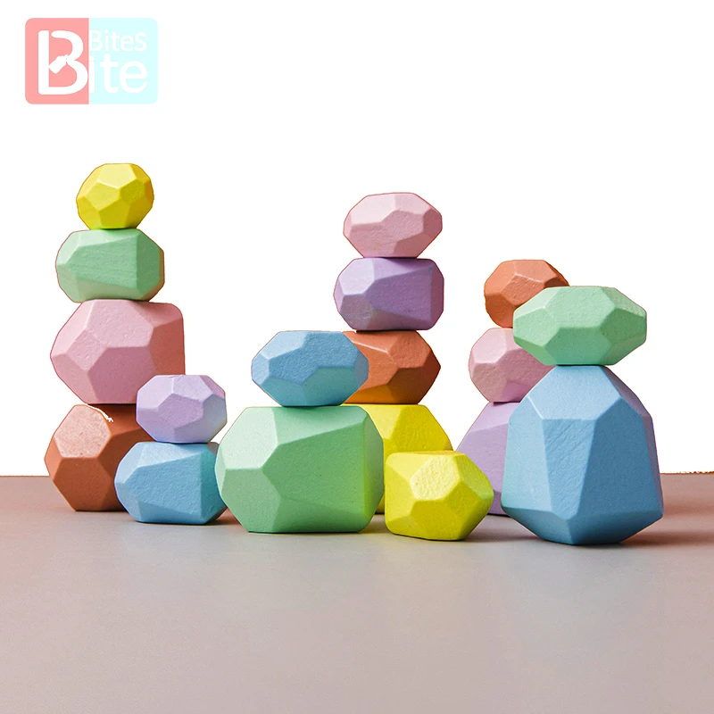 Строительный блок деревянная детская игрушка jenda цветные камни креативные