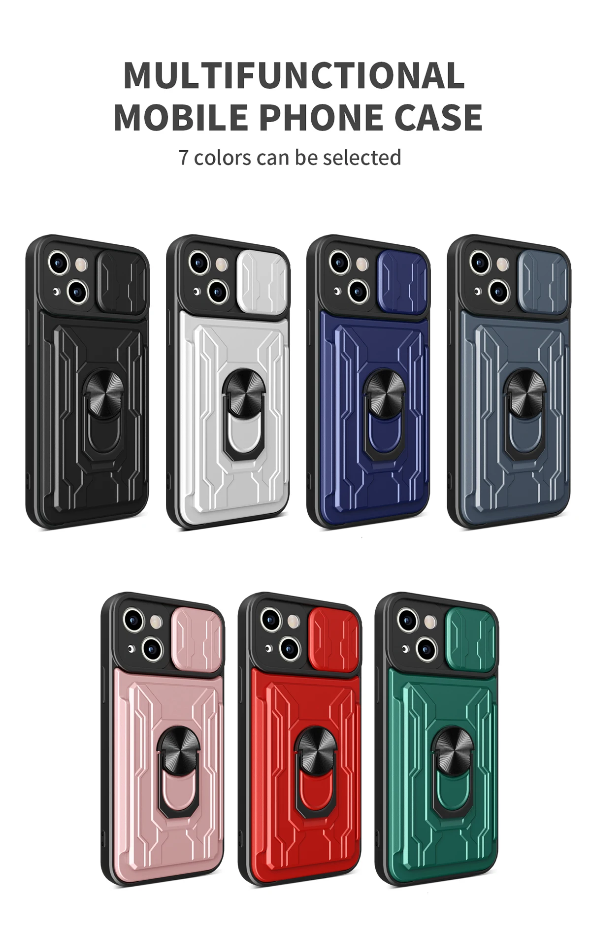 Slide Camera Case For iPhone 11 12 13 Pro Max XS XR 8 7 6S Plus SE 2020 Full Cover Coverage Lens Card Pocket Wallet Bracket Ring images - 6