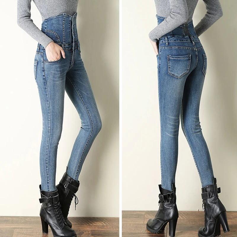 Женские зимние джинсы модные супер теплые женские обтягивающие плотные