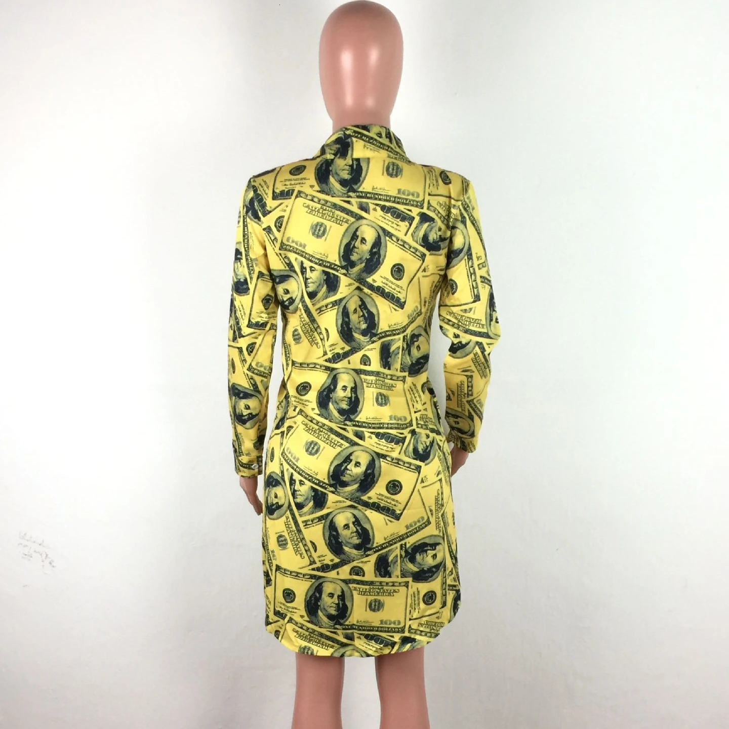 Платье с принтом денег долларов v-образным вырезом и длинными рукавами уличная
