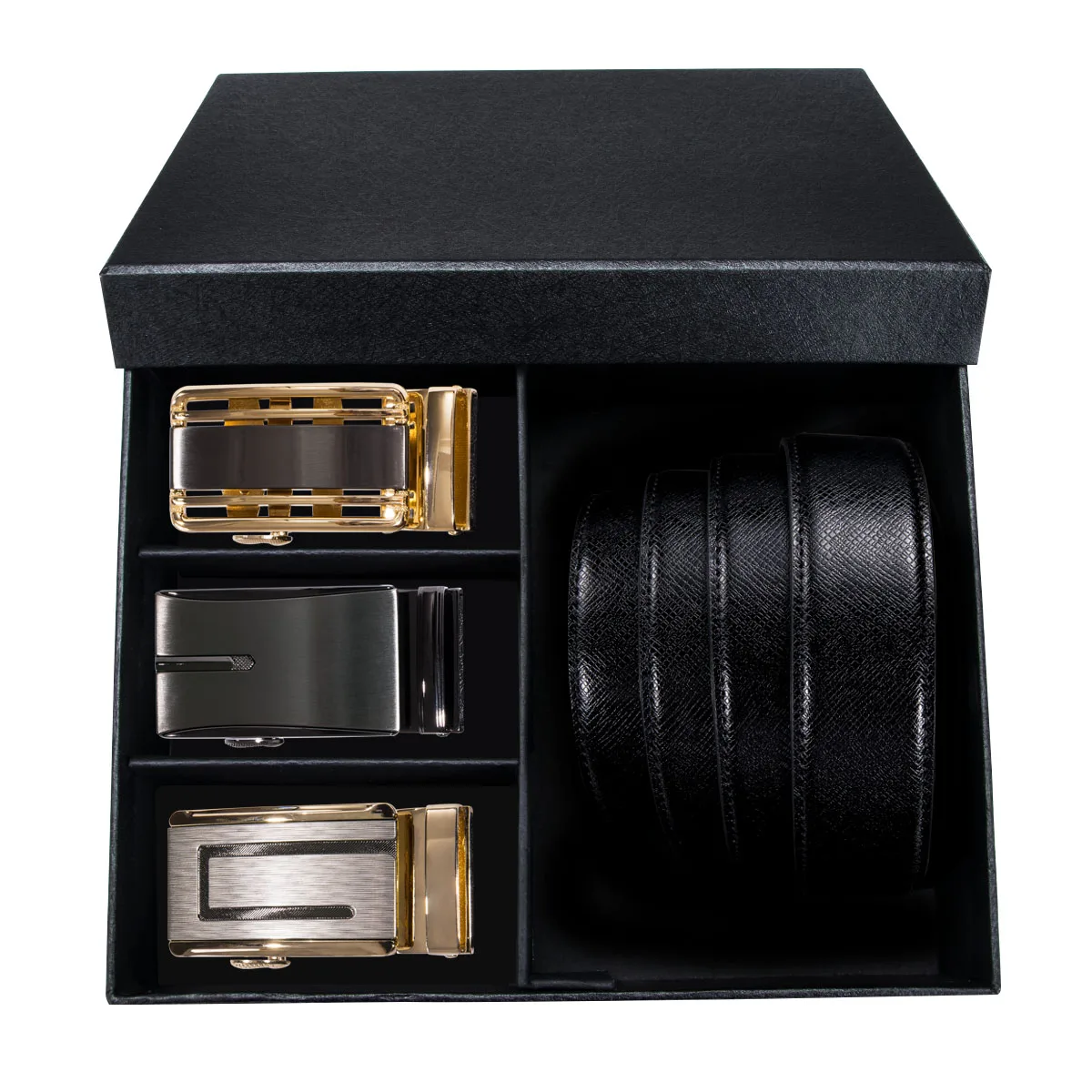 PK-2087-2084-2083-DE Модный кожаный мужской ремень с трещоткой, мужской ремень с 3 шт пряжкой, автоматическая пряжка, мужские ремни, 3 цвета, ремень для мужчин с коробкой - Цвет: PK-2087-2084-2083-DE