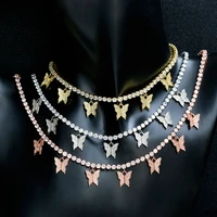 funmode hip hop charm cz rhinestone creative butterfly shape choker pendant necklace for women dress jewelry accessories fn153