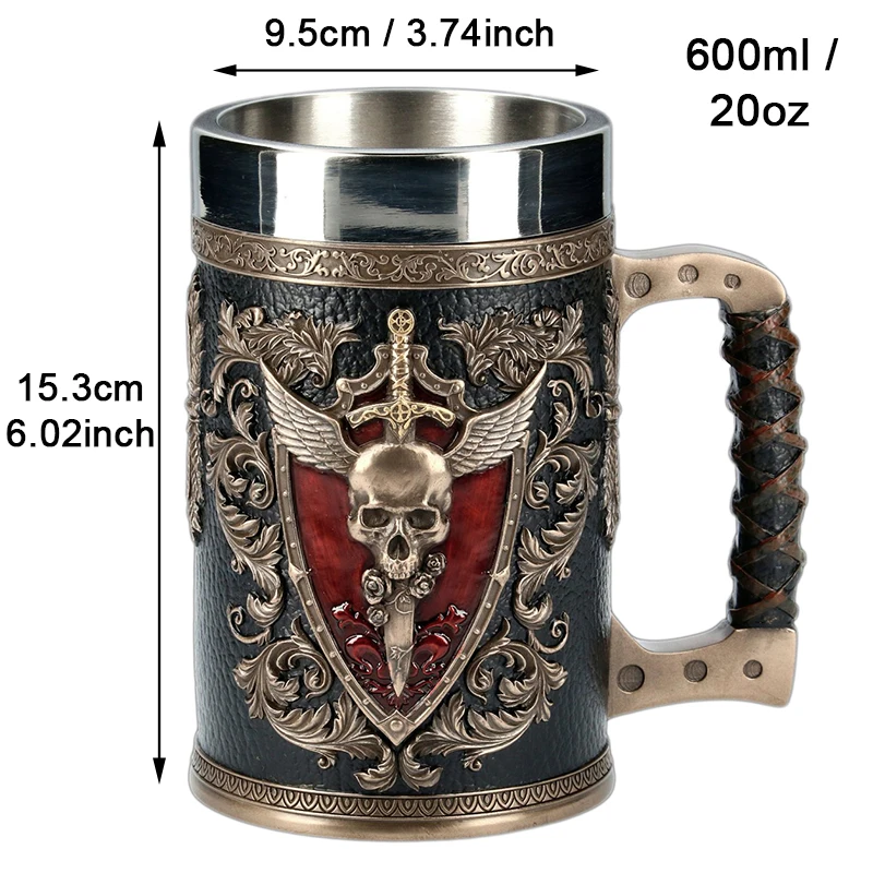 3D пивные кружки Stein Tankard с двойной головкой орел крылатый меч и щит череп крест из
