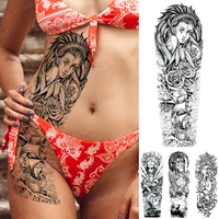 large fake sleeve transfer waterproof temporary tattoo stickers tribal feather crown compass boat flash tatto women men body art