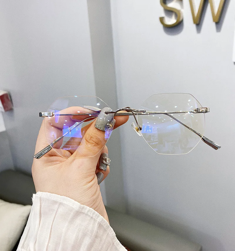 

Blue rimless glasses frame men and women myopia transparent glasses glasses optical frame Fashionable glasses for a good-looking