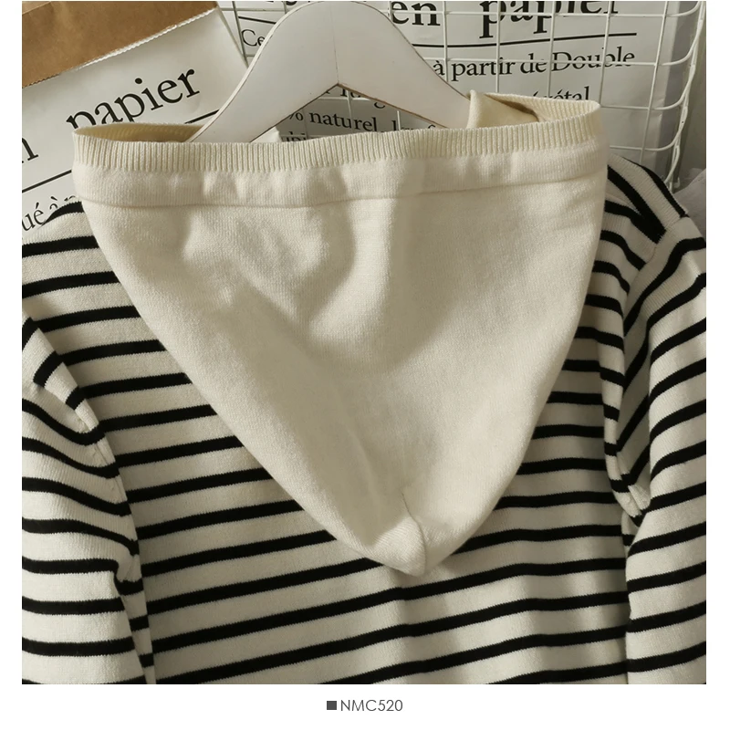 

Women Fashion Slim Bodycon Stripe Hooded Knitted Blouse Lady Sweet Casual Outdoor Top Girls Elegant Daily Basic Shirt