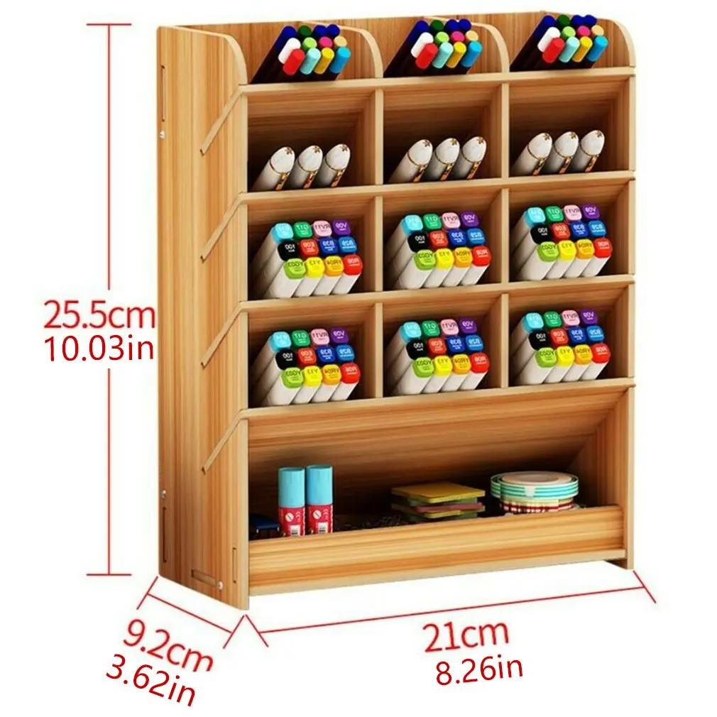 

Wooden Desk Organizer Multi-Functional DIY Pen Holder Box Desktop Stationary Home Office Supply Desktop Storage Rack