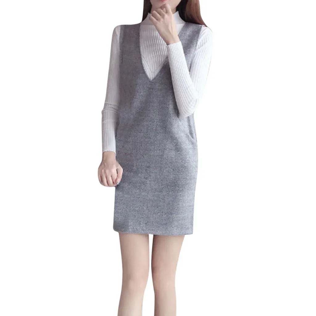 Новинка женский зимний джемпер с длинным рукавом вязанное платье женская мода