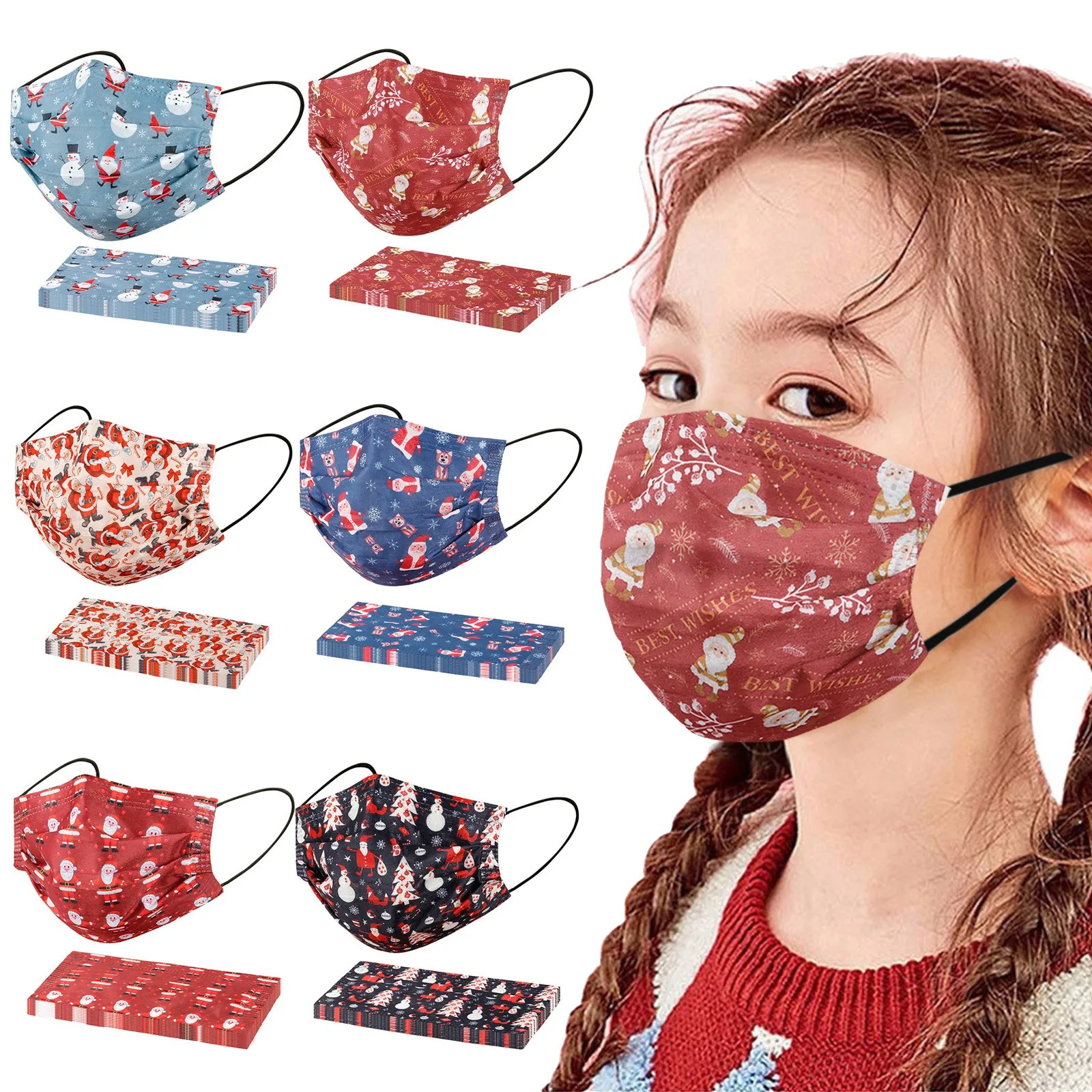 

Детская универсальная одноразовая маска высокого качества с рождественским принтом маска для лиц 3-слойных фильтров с принтом модная маска...