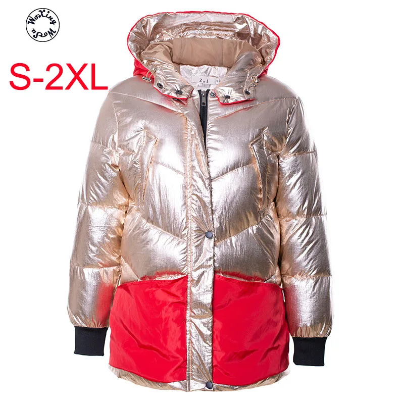 

Женское хлопковое пальто Woxingwosu, блестящее длинное хлопковое Стеганое пальто с капюшоном