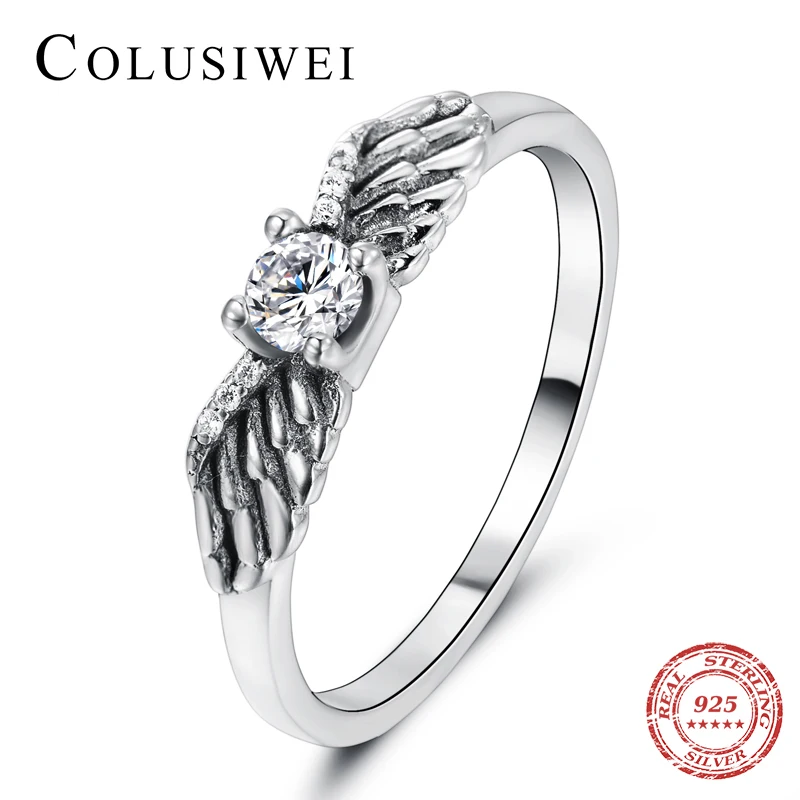 Женское кольцо с перьями и крыльями Colusiwei серебряное Сверкающее из стерлингового