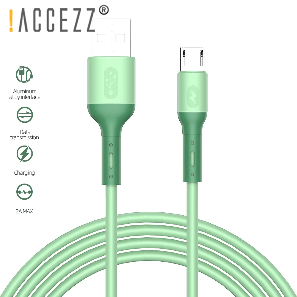 

!ACCEZZ 1m Micro USB Cable Silicone 2A Fast Charging Sync Data Cord For Samsung S7 Xiaomi Redmi Note 5 Android Phone Cable Wires