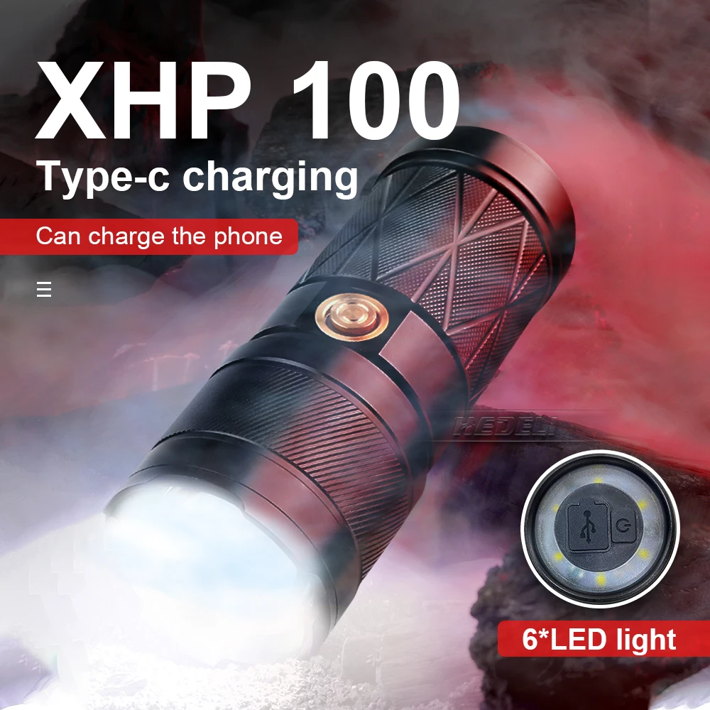 

Светодиодный фонарик XHP100, Мощный тактический фонарь с зарядкой от USB, XHP90, самые мощные фонарики XHP50, XHP70, фонарь