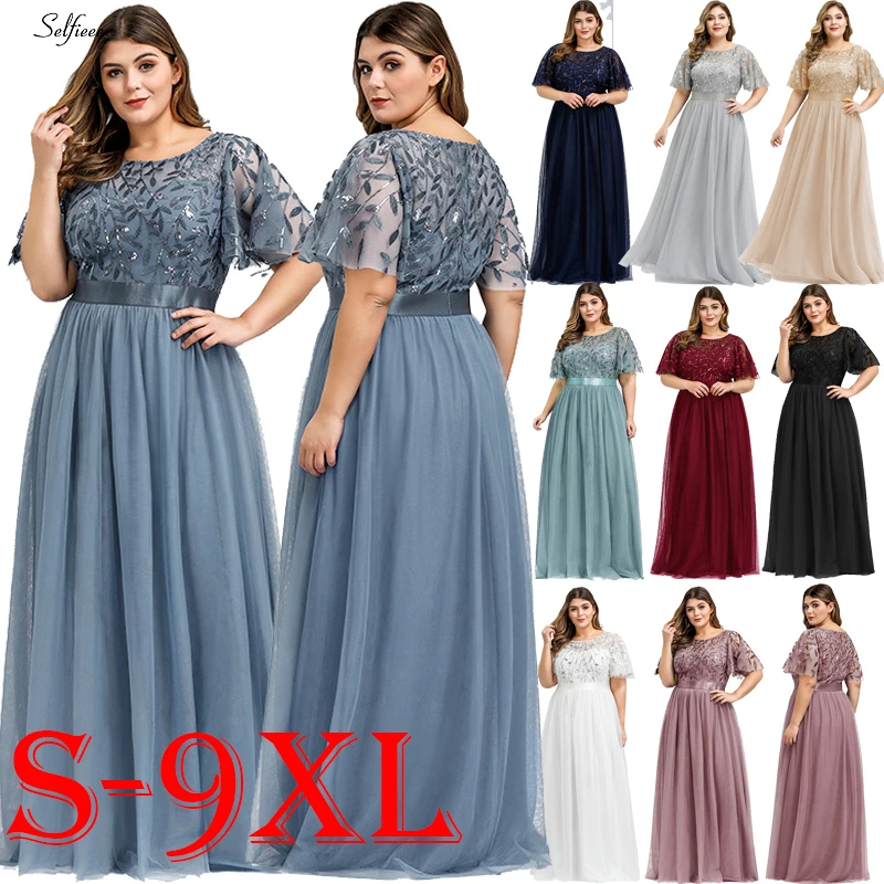 Платье для женщин больших размеров XS-9XL с блестками в стиле A-линии, с короткими рукавами и круглым вырезом, подходящее для вечеринок и формальных мероприятий.