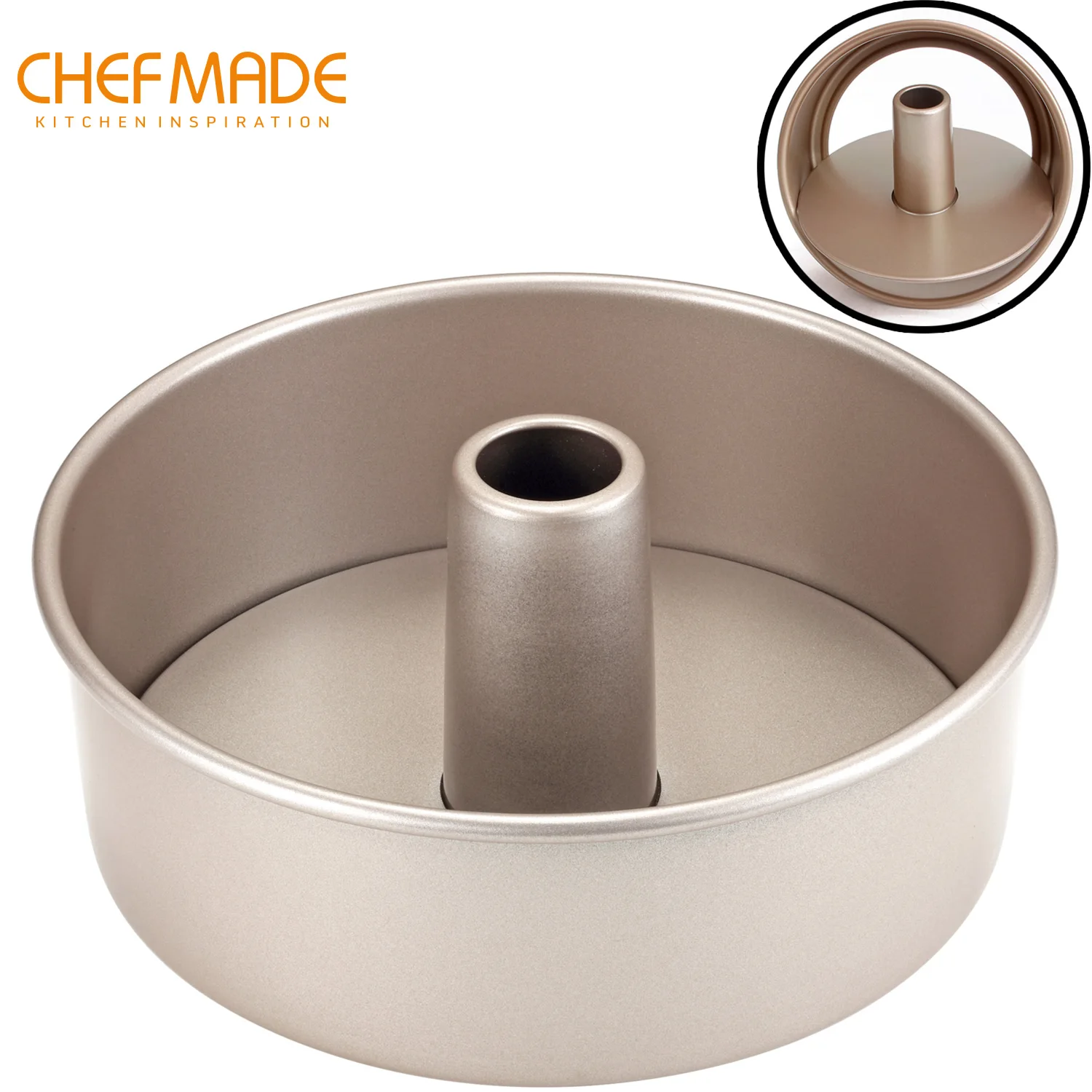 

CHEFMADE 8-Inch Angel Food Cake Mold with Removable Bottom, Non-Stick Chiffon Tube Pan, for Kitchen Oven Baking