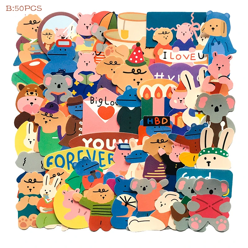 33/34/50 Uds Ins Corea lindo salida oso lindo pegatina ni&ntilde;a scrapbook DIY creativo basura revista papeler&iacute;a decoraci&oacute;n pegatina-2
