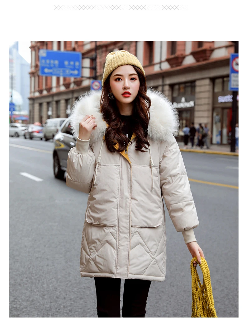 

Cotday Cotton With Hooded Fur Plus Size Thick Pocket Blue Long Sweet 2020 Promotion Casual Winter Warm Women Parkas Coat