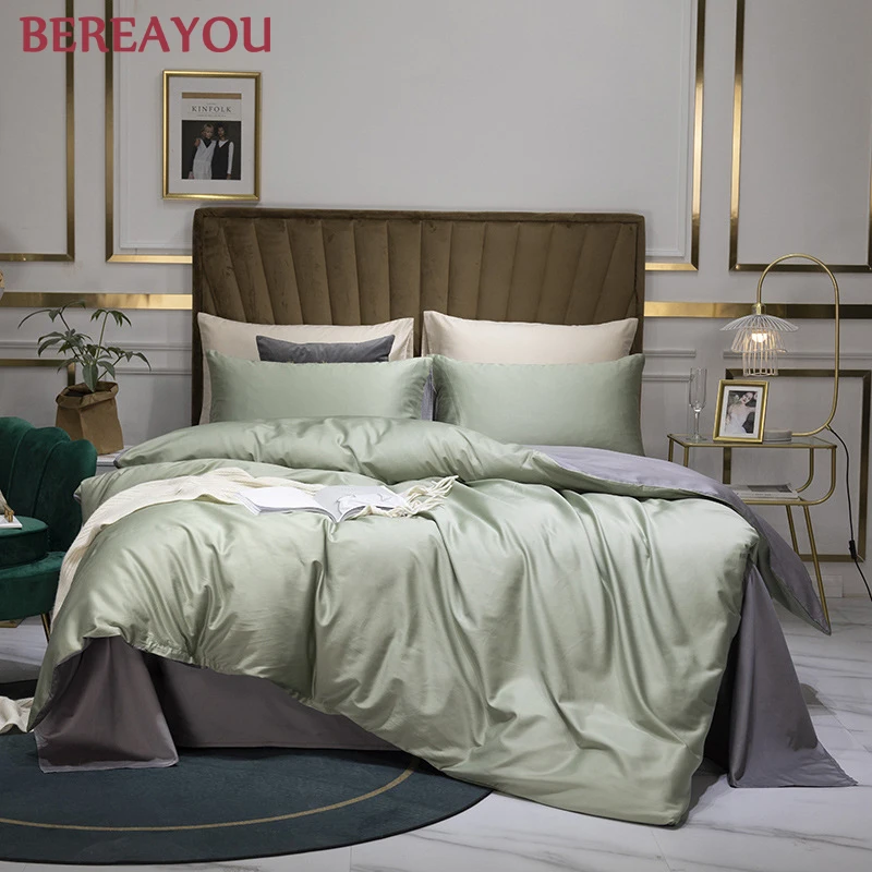 

Luxury Bedding Sets 100% Cotton Duvet Cover Set Flat Fitted Bed Sheet Pillowcase Queen King Bed Set Solid Color Hotel Bedding